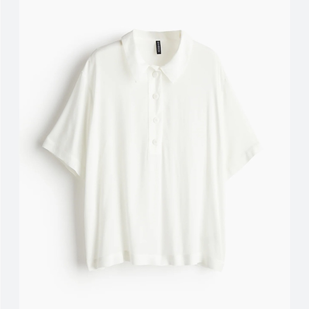 🆕 H&M SHEER CRÊPE VISCOSE POLO SHIRT Medium